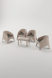 Olivia 4 Kişilik Minderli Raddan Oturma Grubu 40x60 Sehpalı Balkon Teras Bahçe Takımı